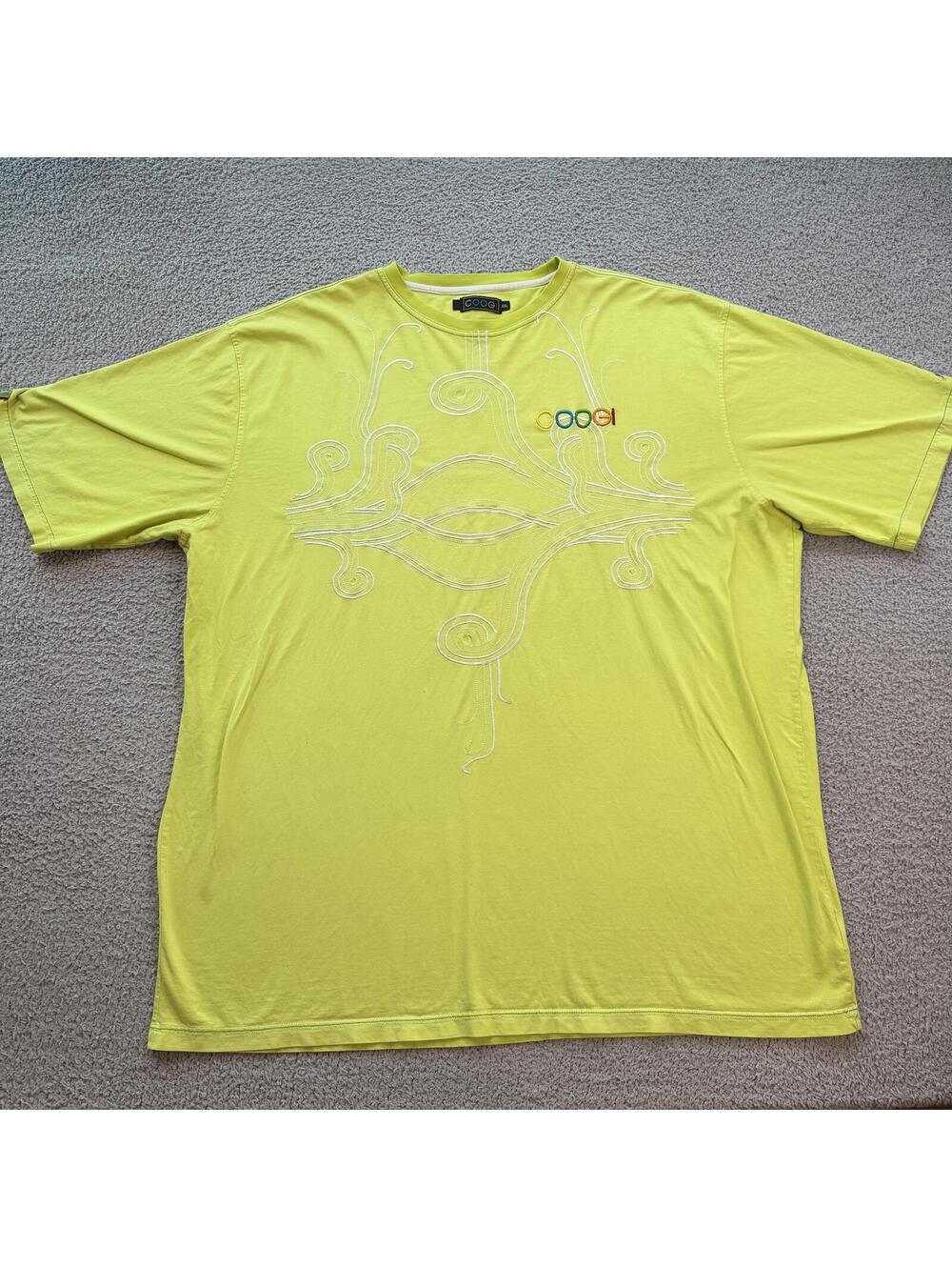 Vintage Y2K Coogi Embroidered Neon Lime Oversized Streetwear T Shirt 4XL Hip Hop